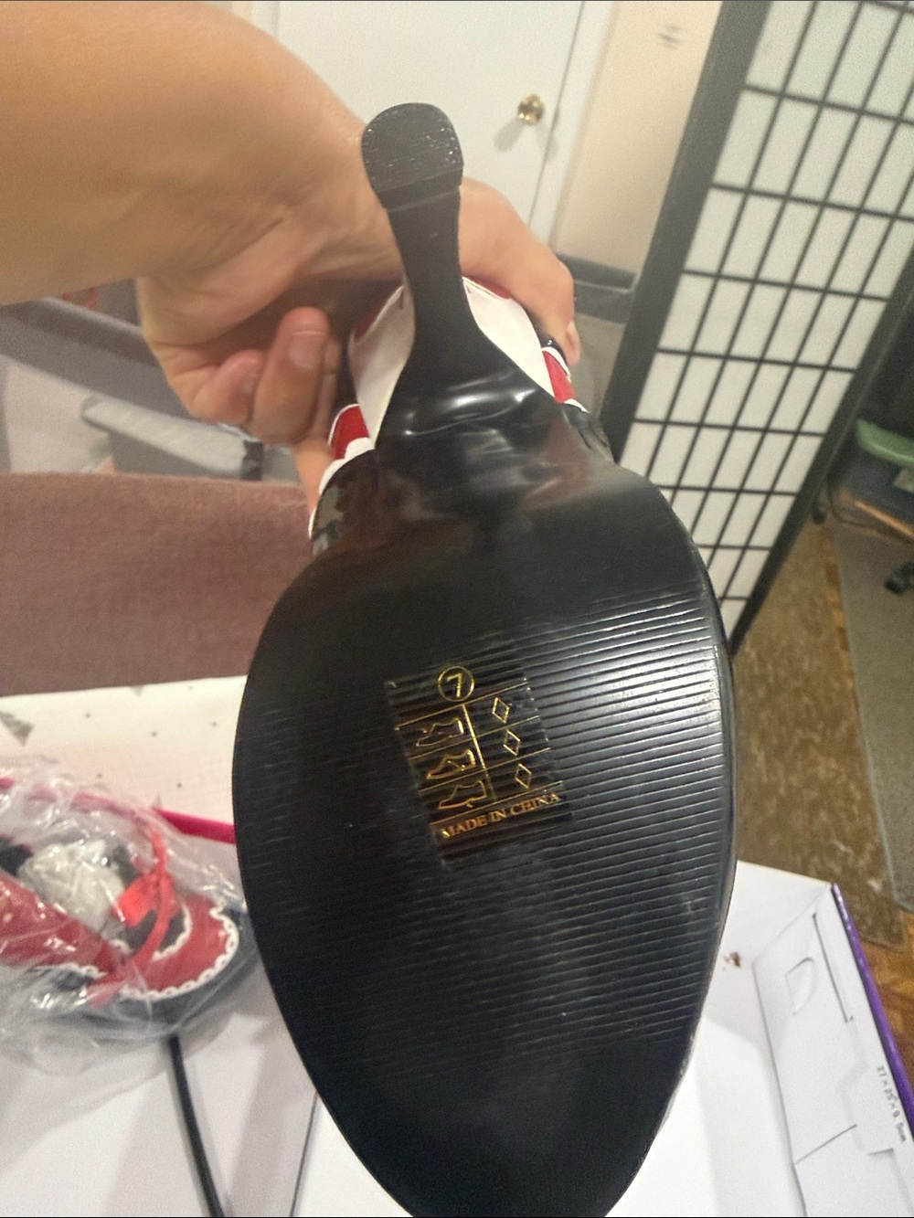 Red and Black Heart-Trim High Heel Pump with Ribbon Accent - Picture 4 of 6